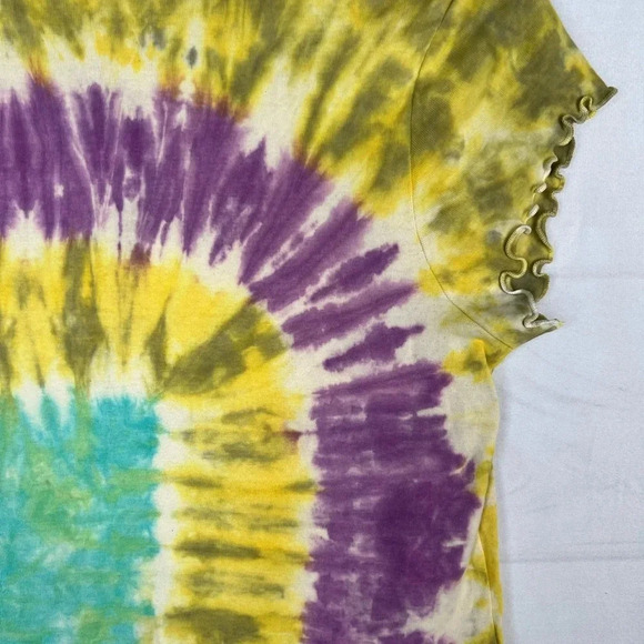 Year of Ours Rainbow Tie Dye Smiley Face Graphic Tee Cropped Baby Top L - Picture 8 of 12